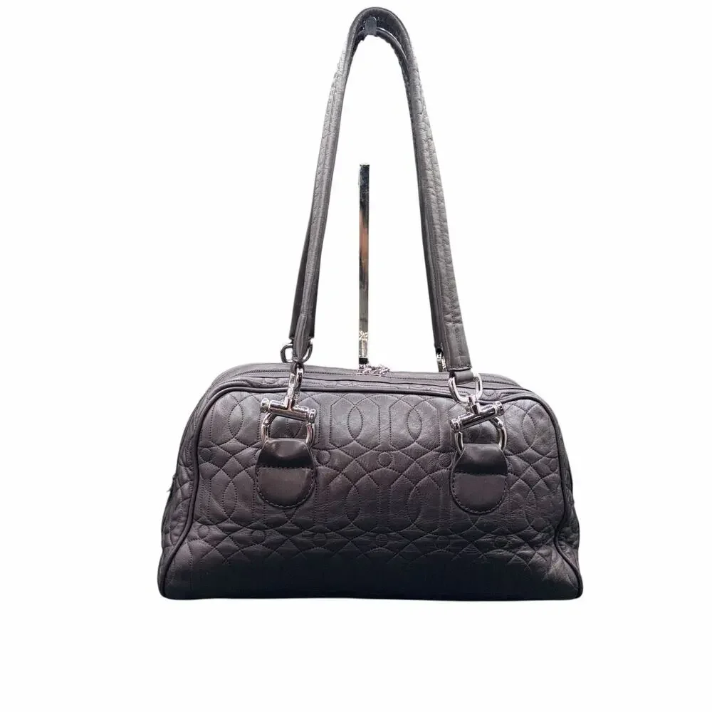 Donald J Pliner Quilted Brown Leather Satchel Shoulder Bag